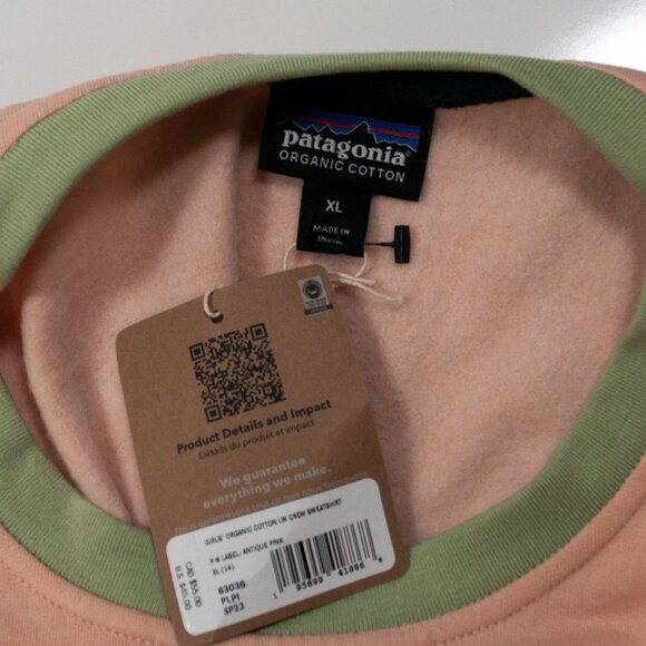 NEW Patagonia Lightweight Crew Sweatshirt Girls XL Pink Green Top Cozy 0313X - Picture 5 of 6